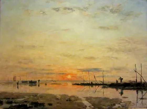 Le Havre. Coucher de soleil à marée basse — Eugène Boudin