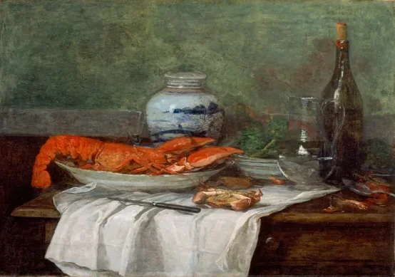 Nature morte au homard sur une nappe blanche — Eugène Boudin