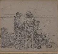 Trois marins-pêcheurs sur la jetée — Eugène Boudin