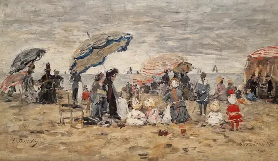 Trouville. Ombrelles sur la plage — Eugène Boudin