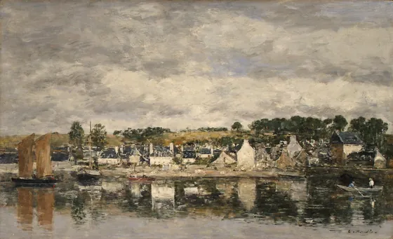 Village par une rivière