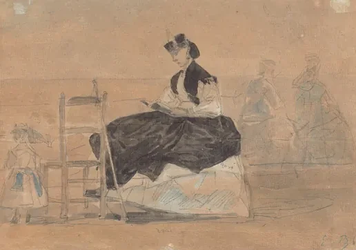 Woman in a Crinoline on the Beach of Trouville