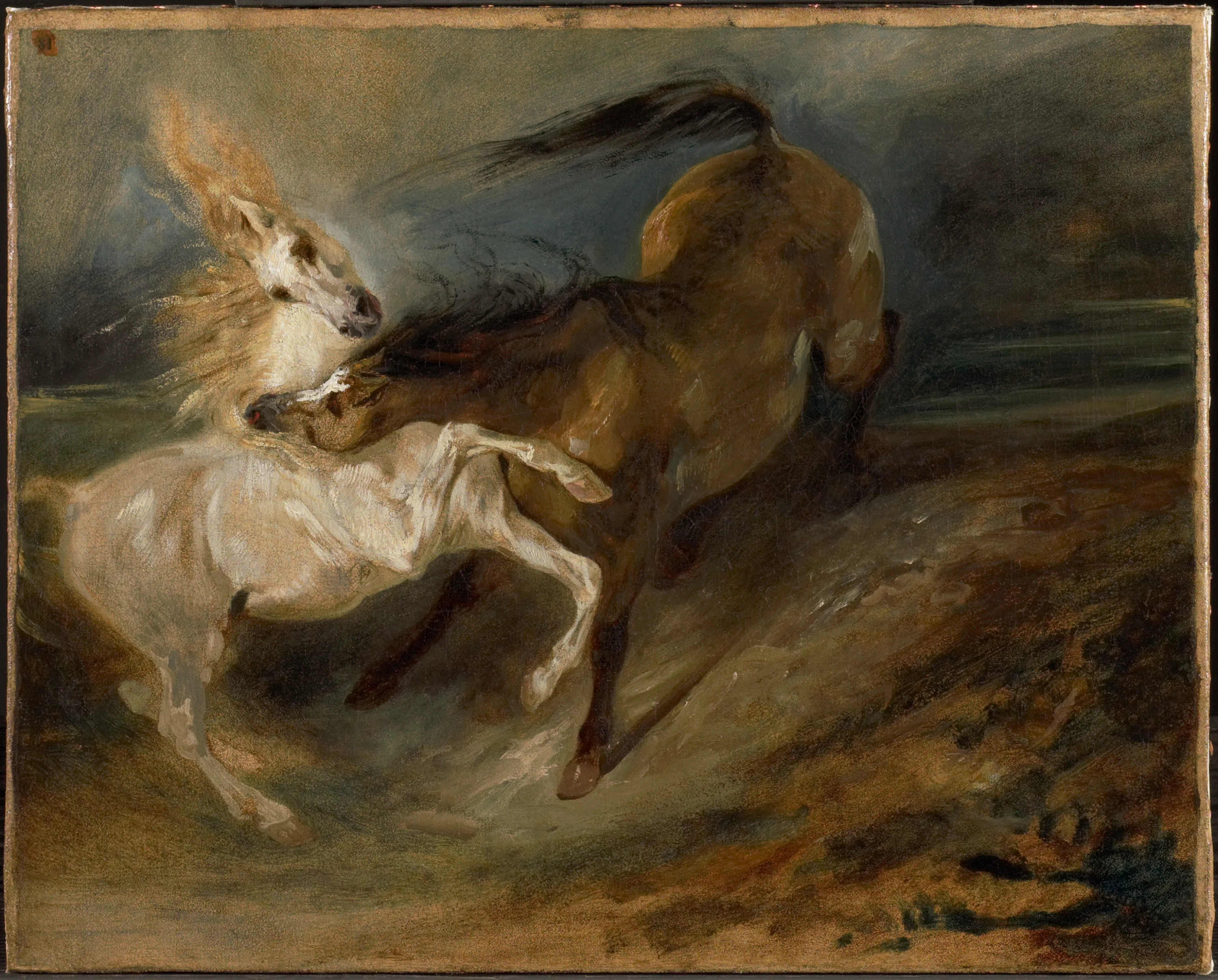 Deux chevaux se battant dans un paysage d'orage, Eugène Delacroix