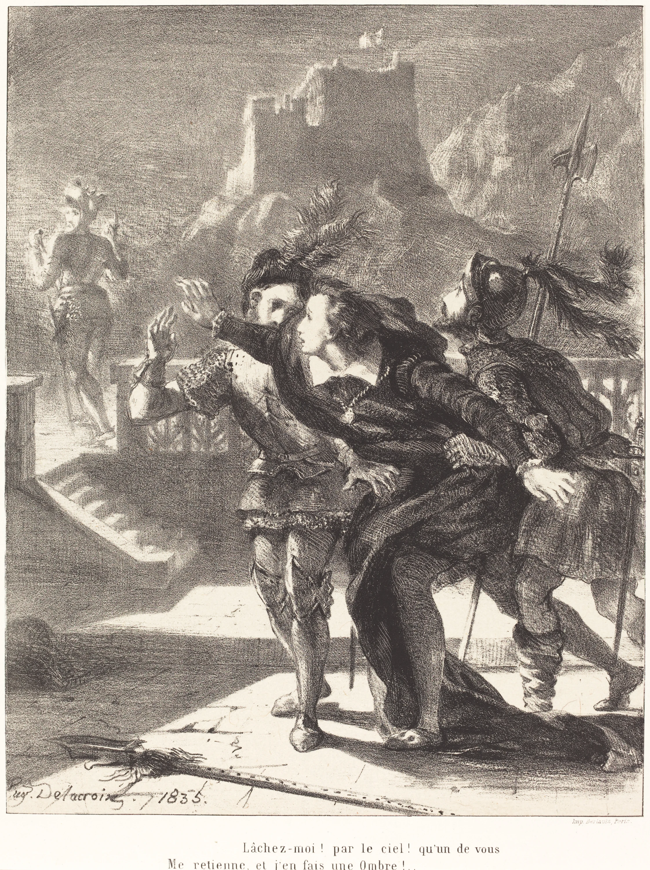 Hamlet Wishes to Follow the Ghost of his Father (Act I, Scene IV), Eugène Delacroix