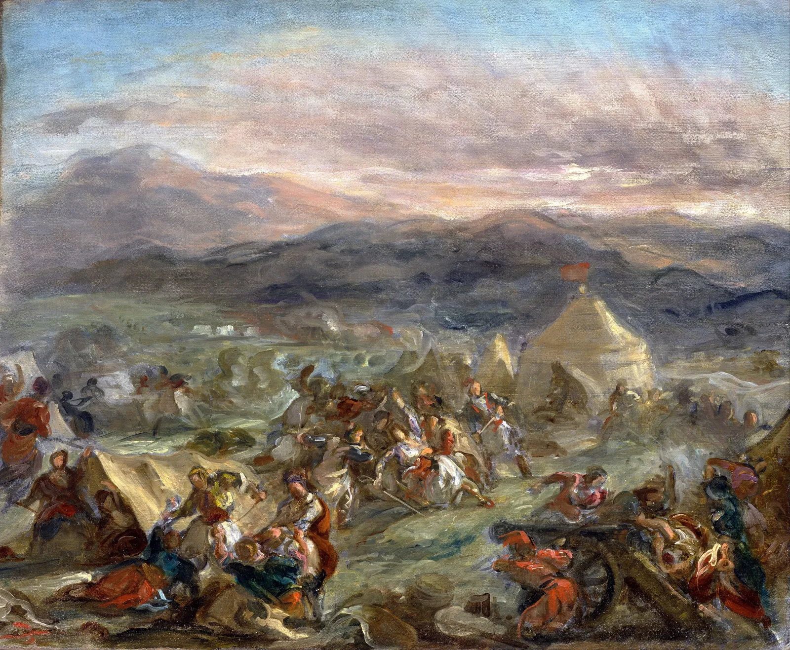 Botzaris Surprises the Turkish Camp and Falls Fatally Wounded, Eugène Delacroix