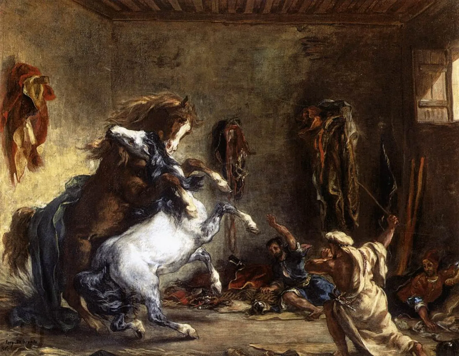 Chevaux arabes se battant dans une écurie, Eugène Delacroix