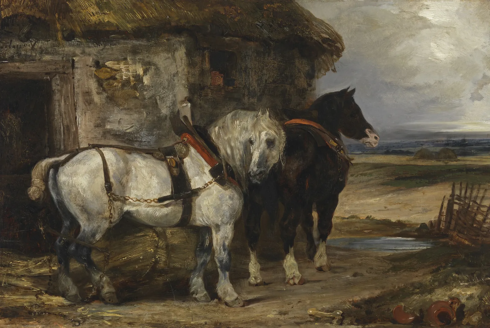 Deux chevaux devant une grange, Eugène Delacroix