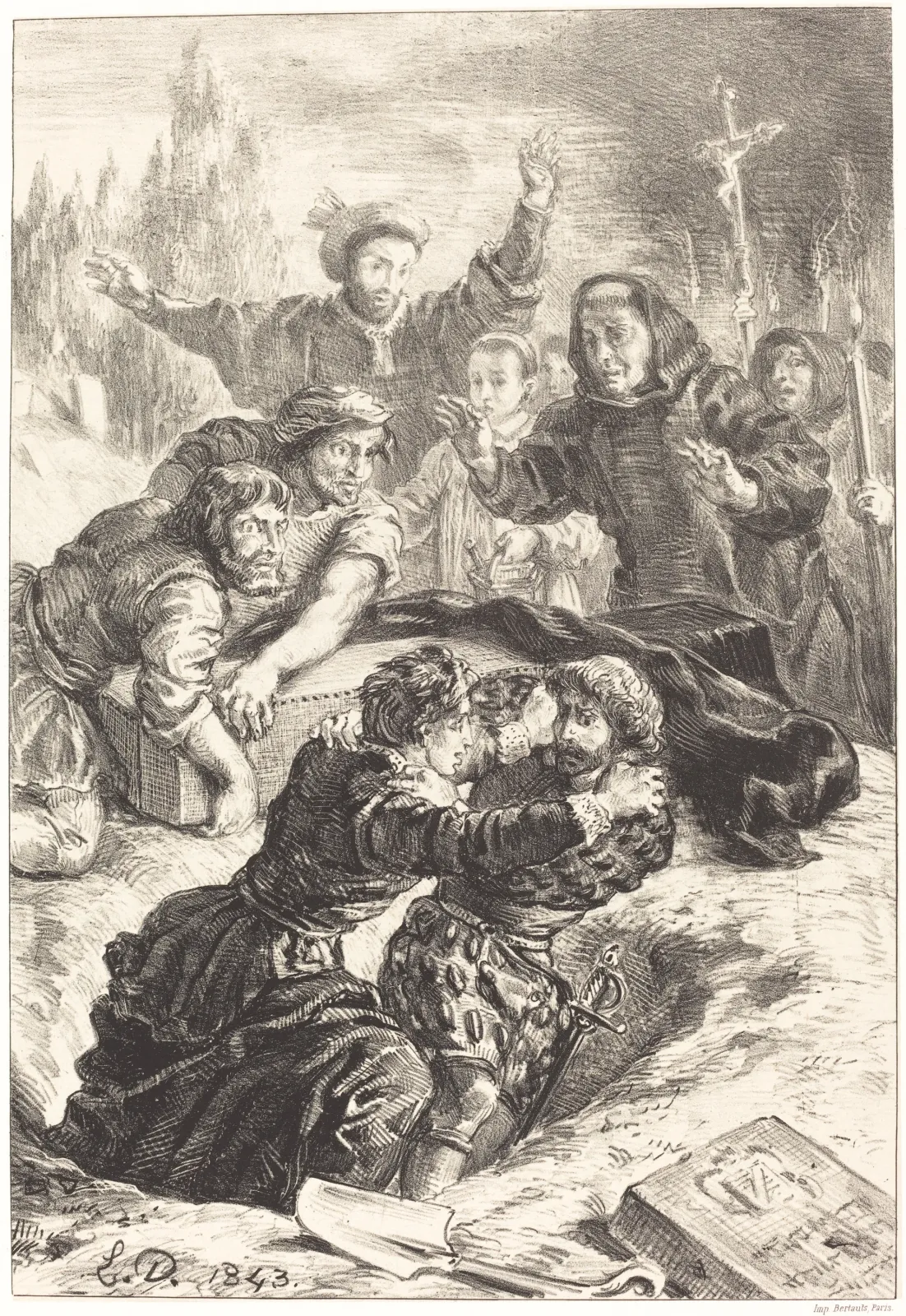 Hamlet and Laertes in the Grave of Ophelia (Act V, Scene I), Eugène Delacroix