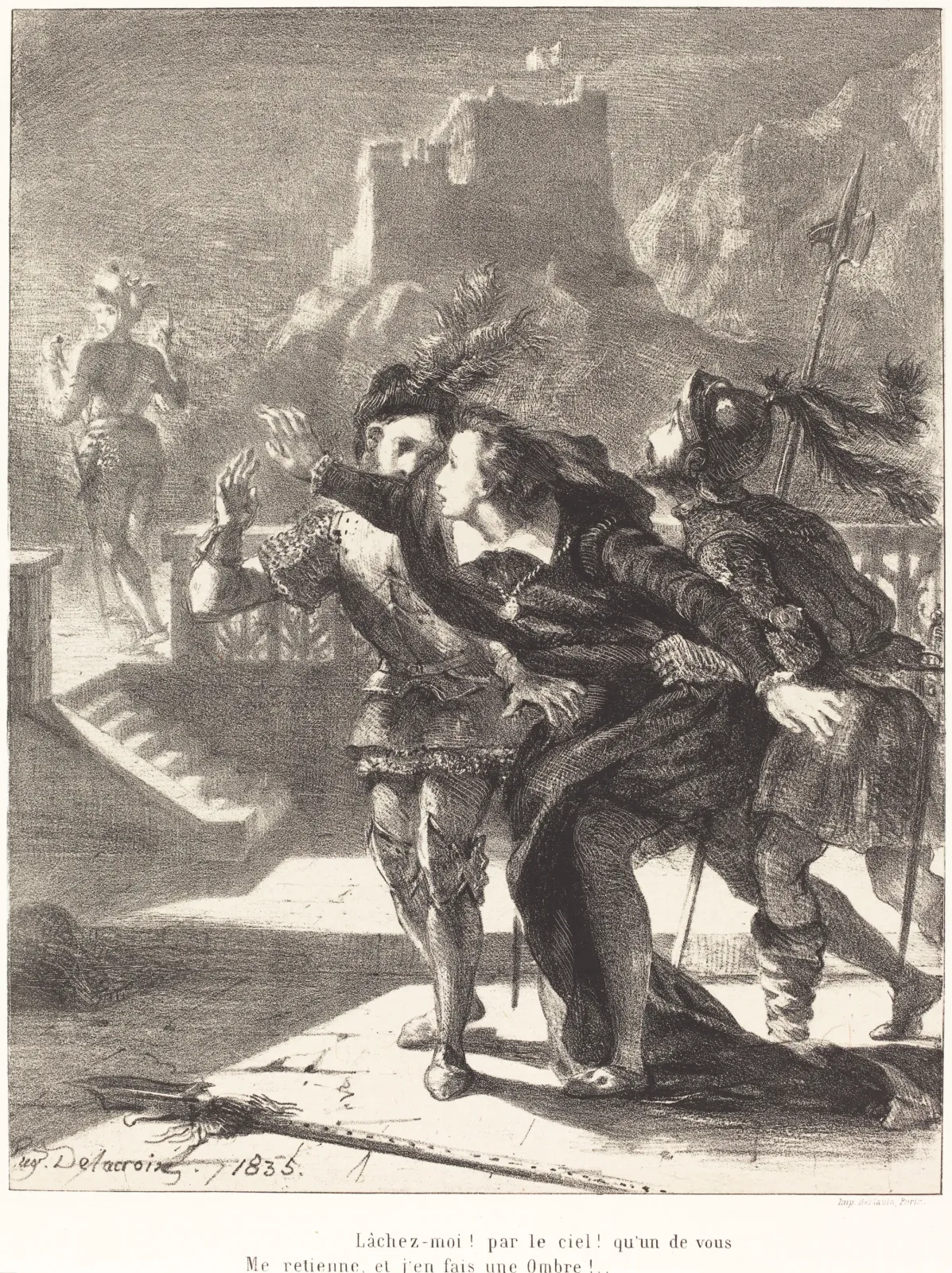 Hamlet Wishes to Follow the Ghost of his Father (Act I, Scene IV), Eugène Delacroix