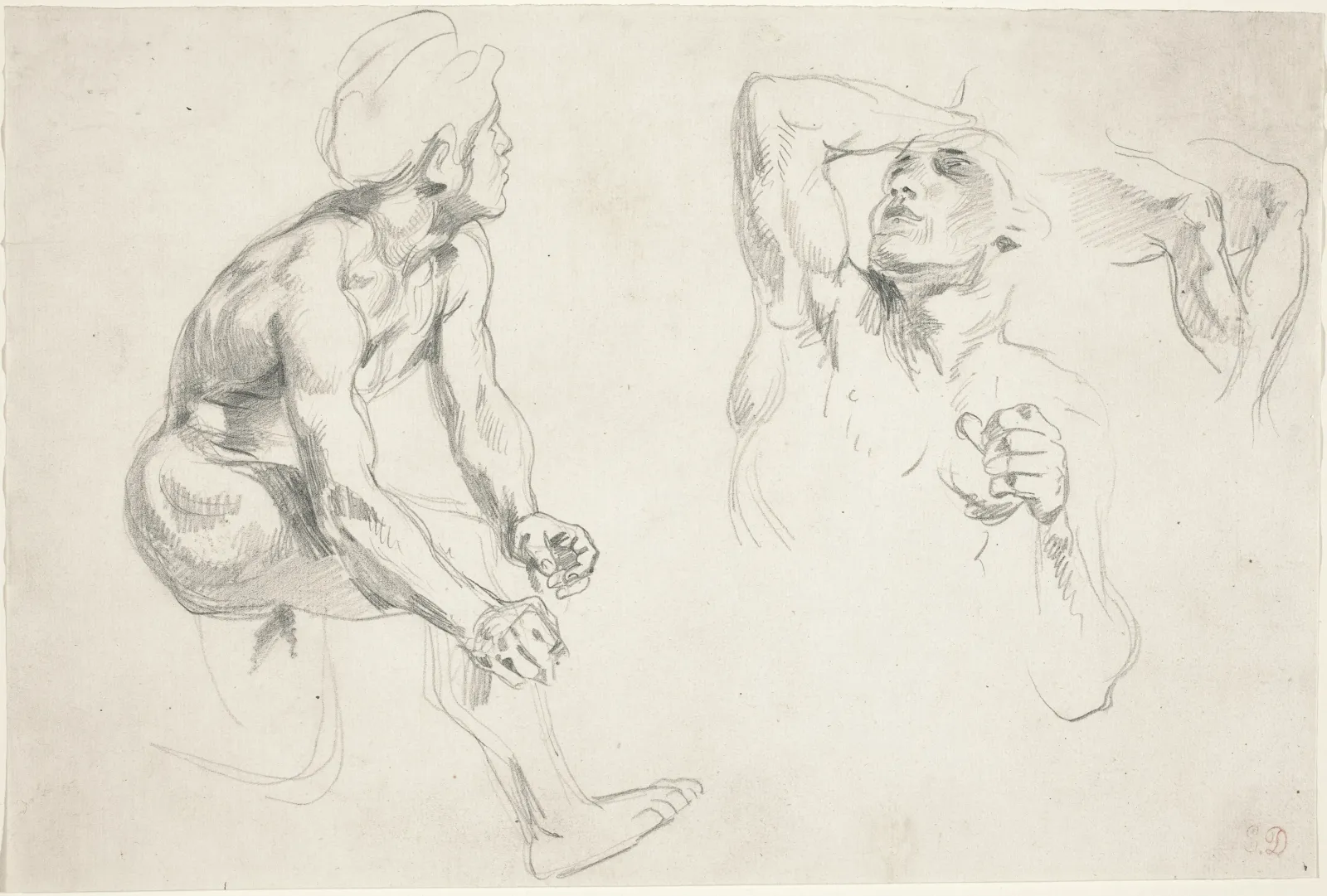 Male Nude Posing for Figures in the "Frise de la Guerre", Eugène Delacroix