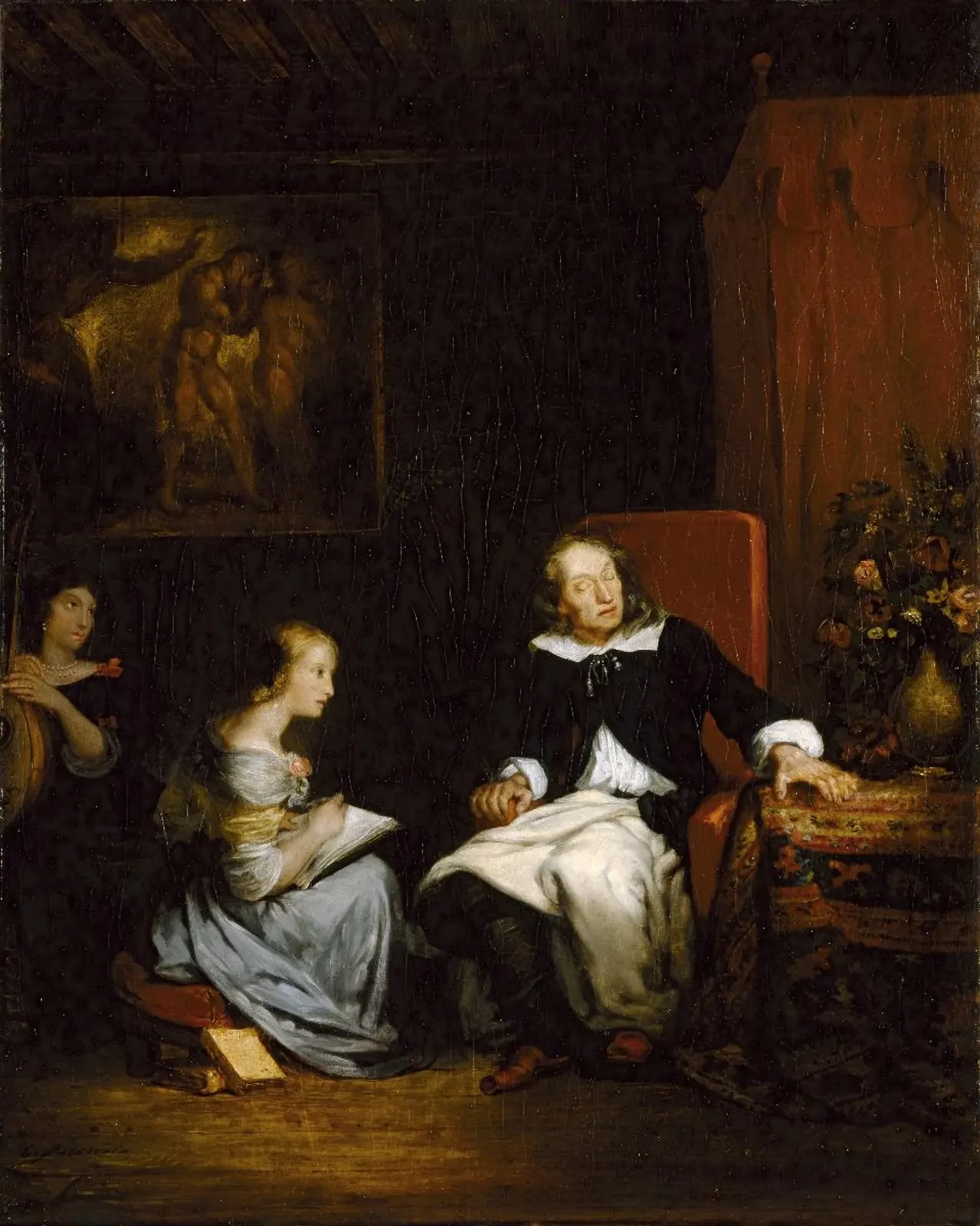 Milton dictant à ses filles son poème épique, « Le paradis perdu », Eugène Delacroix