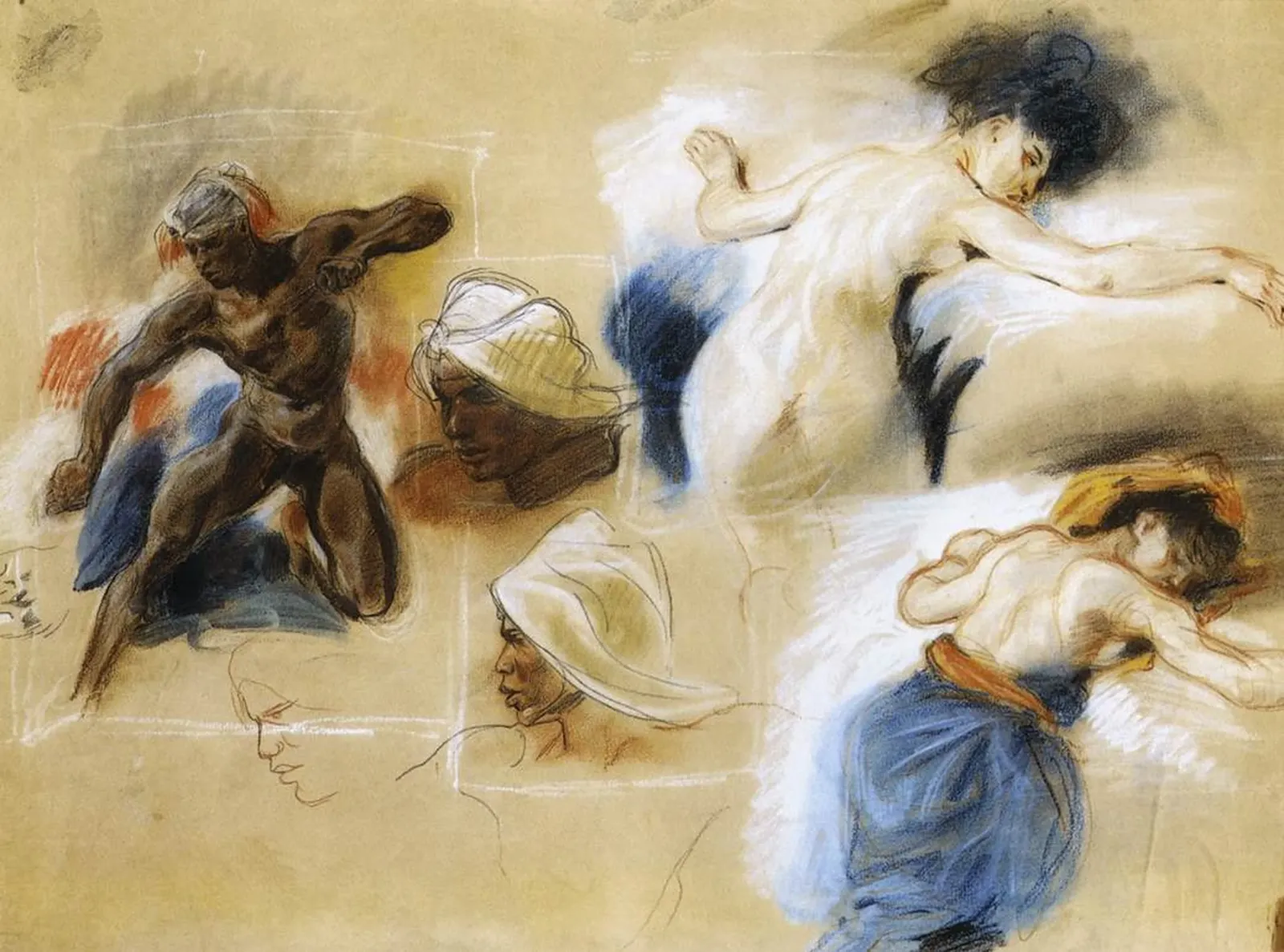 Recherches pour l'esclave étendu sur la couche de Sardanapale et l'éthiopien, Eugène Delacroix