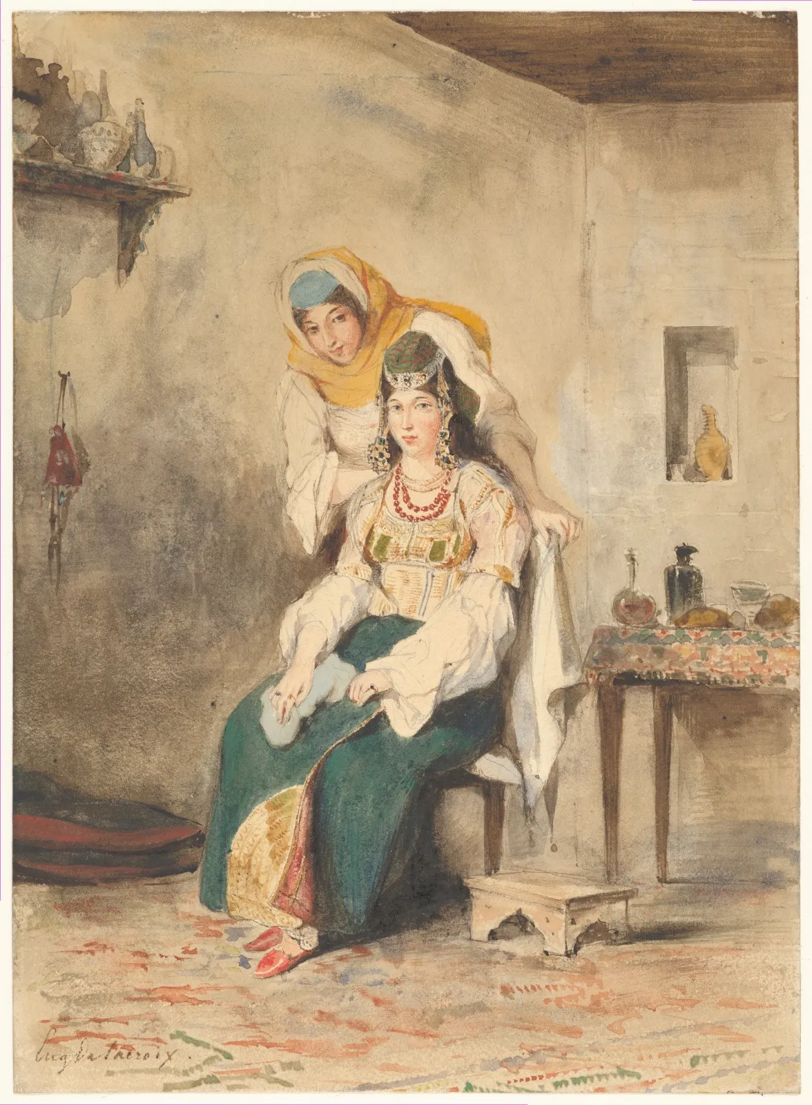 Saada, the Wife of Abraham Ben-Chimol, and Préciada, One of Their Daughters, Eugène Delacroix