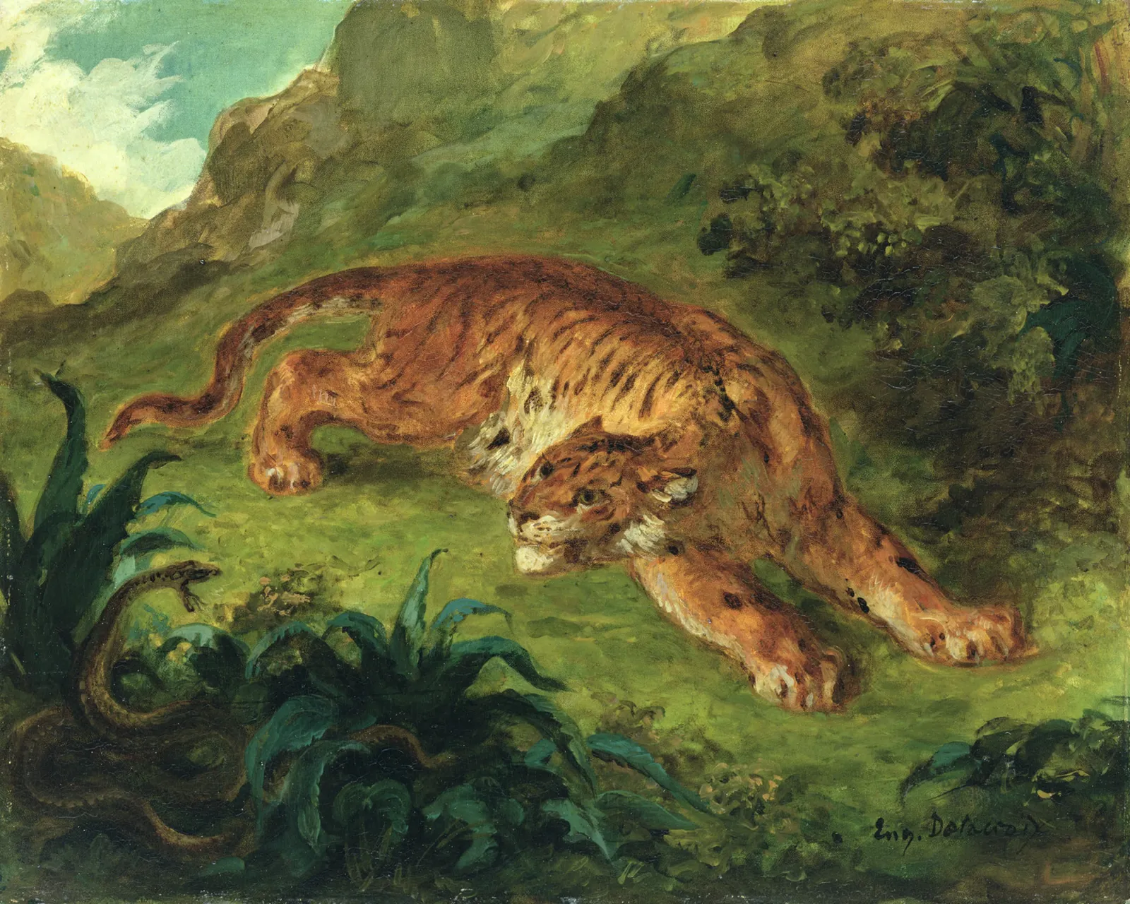 Tigre effrayé par un serpent, Eugène Delacroix