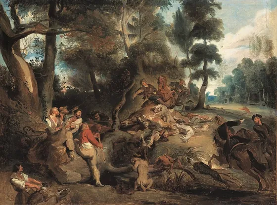 Landscape with boar hunt