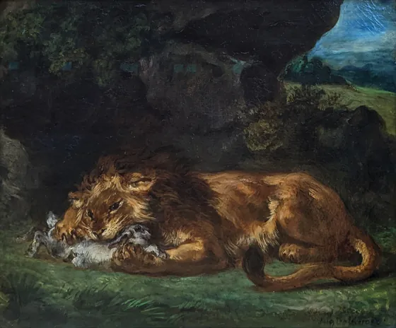 Lion dévorant un lapin