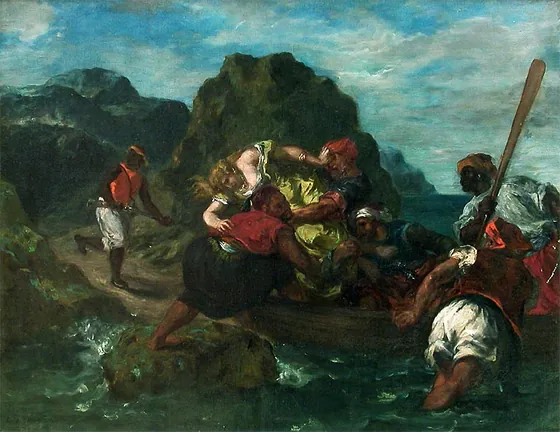Pirates africains enlevant une jeune femme