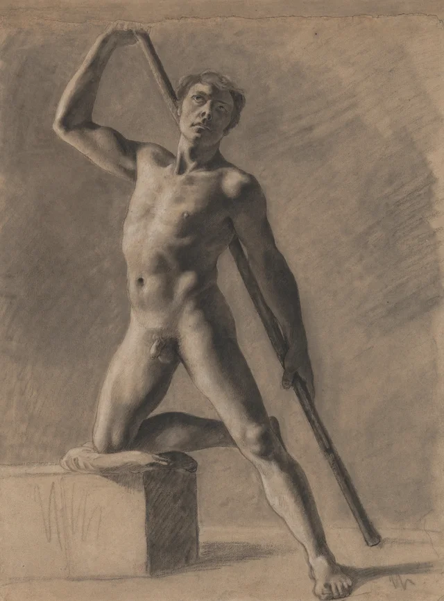 Academia de hombre desnudo con bastón