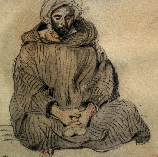 Árabe sentado con las piernas cruzadas, de frente, Eugène Delacroix