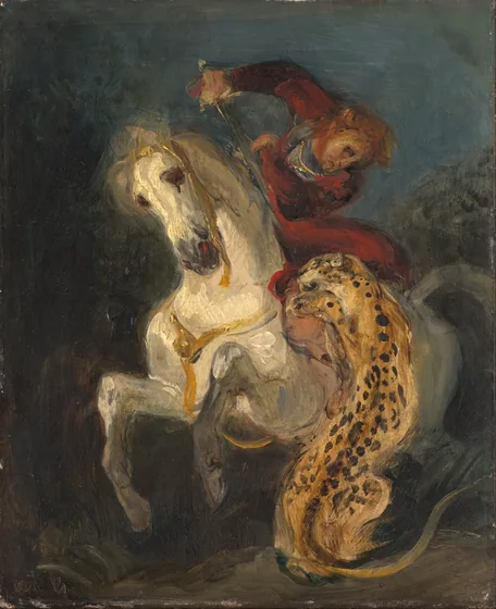 Cavalier attaqué par un jaguar