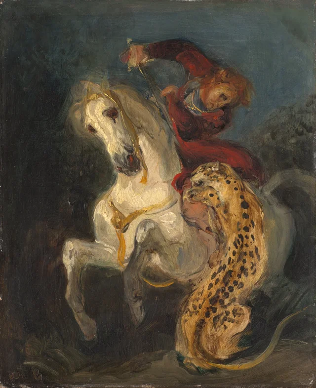Jinete atacado por un jaguar, Eugène Delacroix