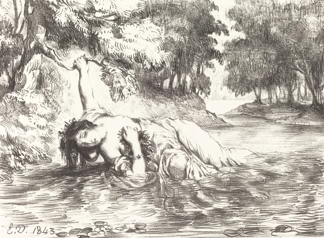La muerte de Ofelia (acto IV, escena VII), Eugène Delacroix