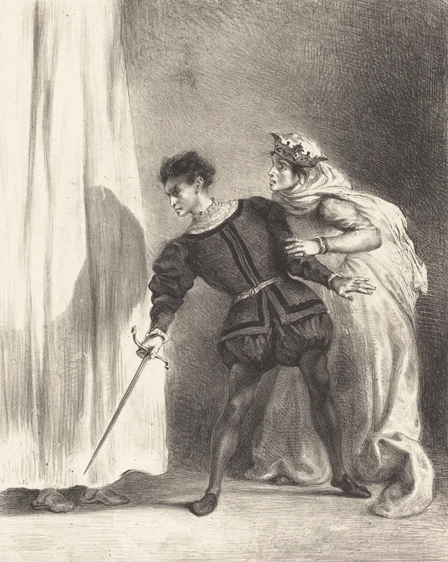 La muerte de Polonio (acto III, escena IV), Eugène Delacroix