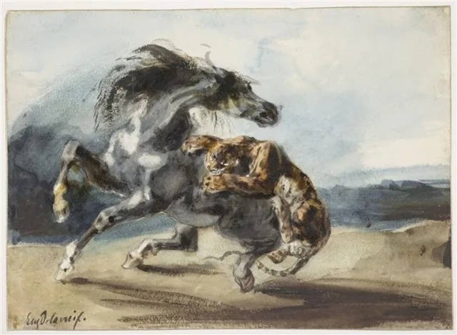 Tigre attaquant un cheval sauvage, Eugène Delacroix