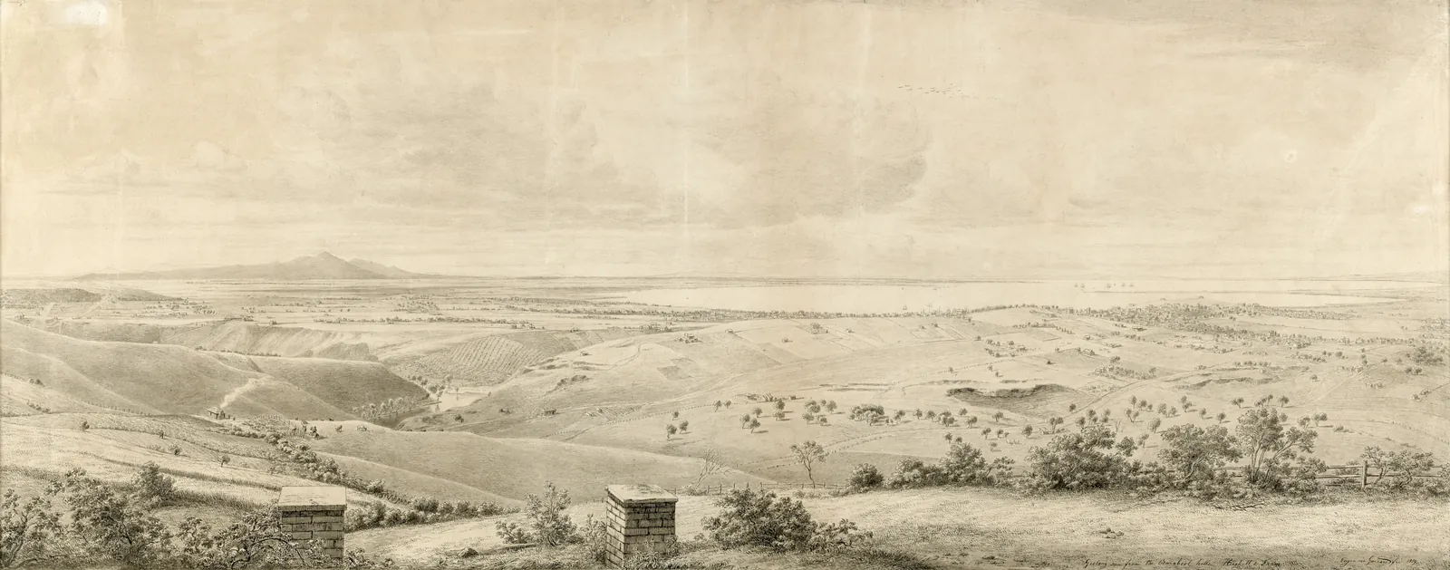 Geelong vista desde las colinas de Barabool, granja de Highett, Eugene von Guérard