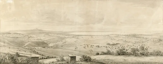 Geelong Seen from the Barabool Hills, Highett's Farm