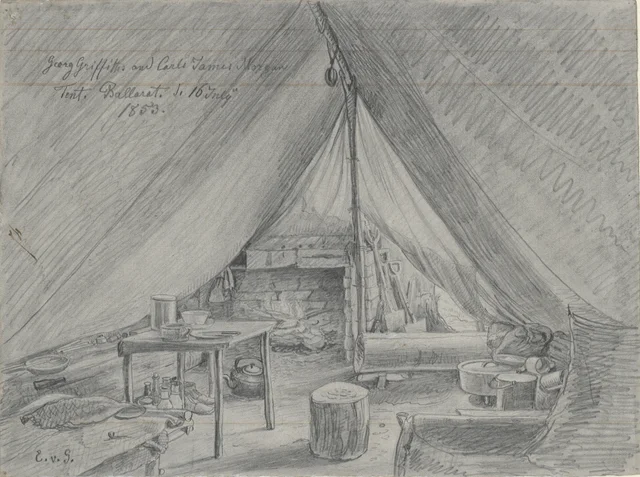 Tent of Georg Griffiths and Carl James Morgan, Ballarat, 16 July 1853