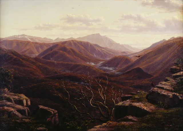 Nascente do Mitta Mitta, vista de águia sobre as montanhas, Eugene von Guérard