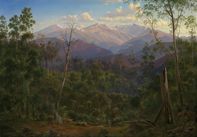 O monte Kosciuszko visto da fronteira de Victoria (cadeia do monte Hope), Eugene von Guérard