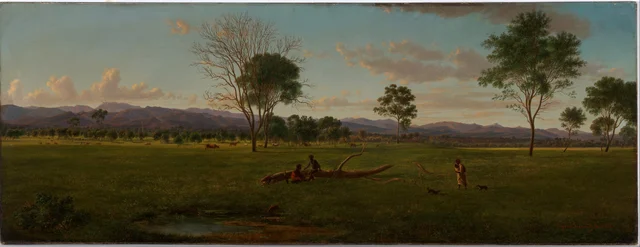 Panoramic View of Mr Angus McMillan's Station, Bushy Park on the River Avon, Gippsland Alps, Victoria, 1861 (Panel 1 of 2)