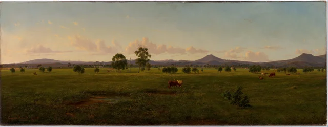 Panoramic View of Mr Angus McMillan's Station, Bushy Park on the River Avon, Gippsland Alps, Victoria, 1861 (Panel 2 of 2)
