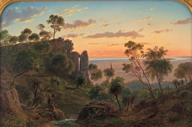 Paisagem dos montes Lofty, perto de Adelaide, e vista do golfo de São Vicente, Austrália Meridional