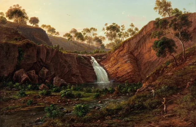 Cascata no rio Clyde, Tasmânia, Eugene von Guérard