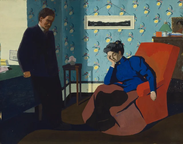Interior, sillón rojo y figuras, Félix Vallotton