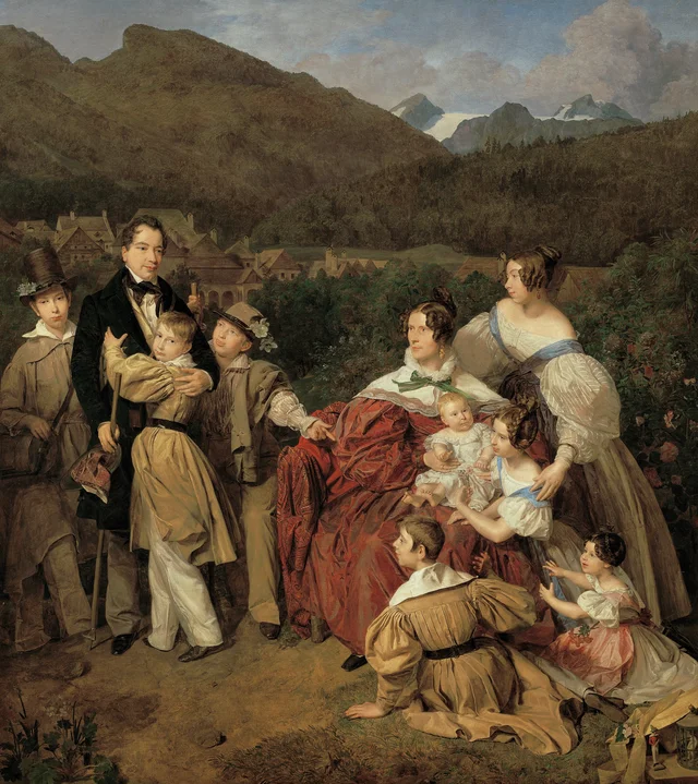 The Notary Dr Josef August Eltz with His Wife Caroline, née Schaumburg, and Their Eight Children in Ischl, Ferdinand Georg Waldmüller