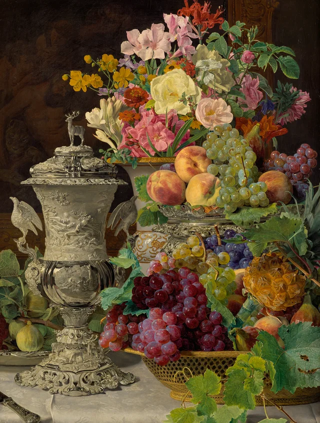 Still Life with Fruit, Flowers and a Silver Goblet, Ferdinand Georg Waldmüller