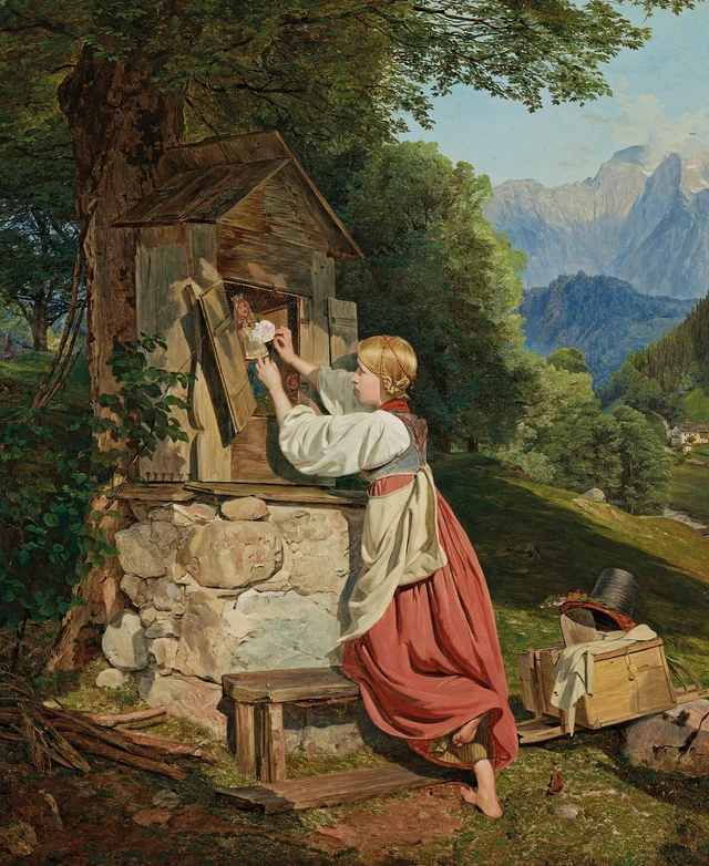 A Girl Adorns the Virgin Mary with a Rose, Ferdinand Georg Waldmüller