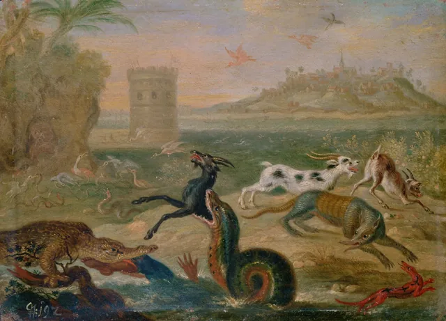 View of Olinda (Pernambuco, Brazil), with scenes of animals