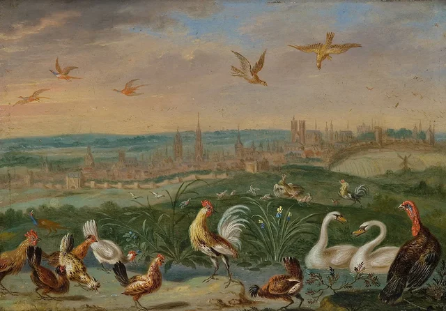 View of Brussels, with scenes of animals