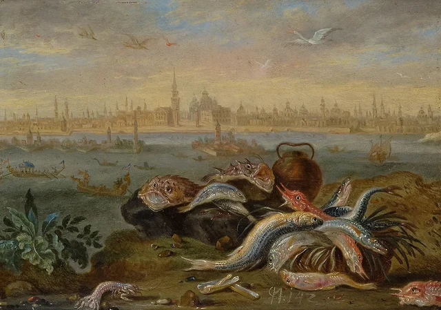 Vista de Veneza, com cenas de animais
