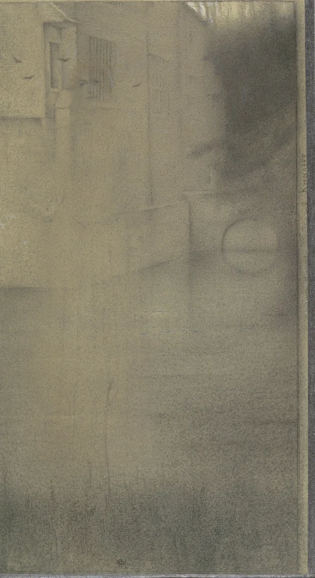 Sombra de uma mulher diante de uma casa cercada de água, Fernand Khnopff