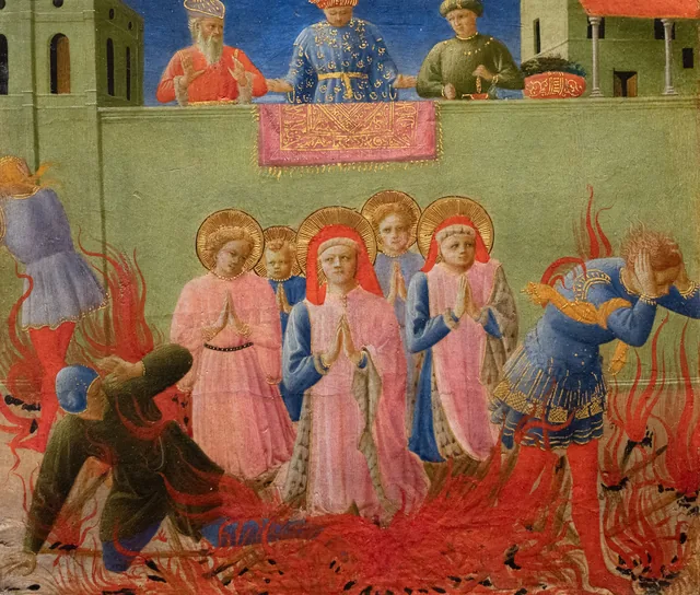 Saint Côme et saint Damien condamnés en vain au bûcher, Fra Angelico