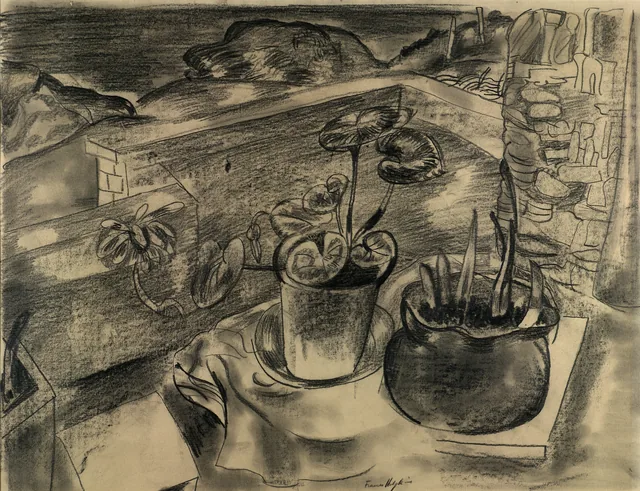 Natureza-morta numa paisagem, Bodinnick, Cornualha, Frances Hodgkins
