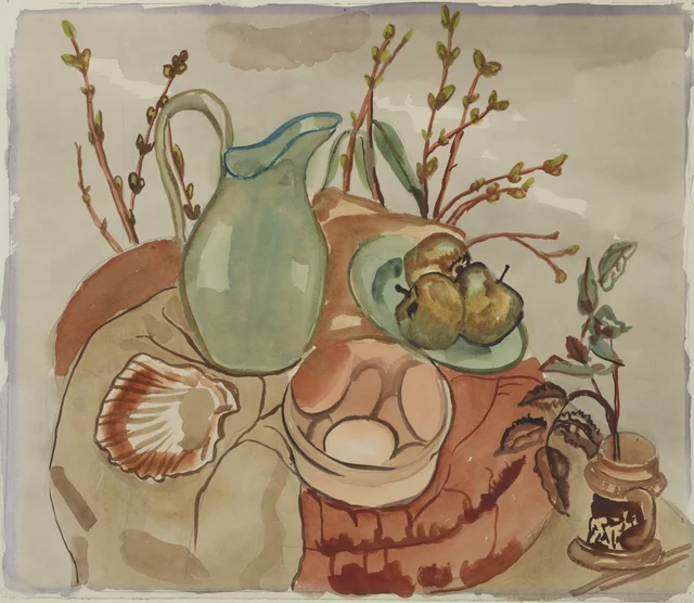 Natureza-morta com ovos e salgueiro, Frances Hodgkins