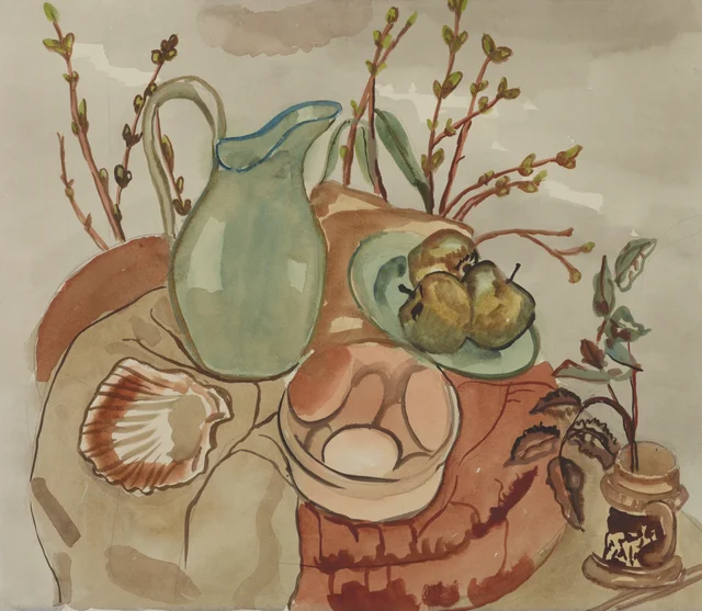 Naturaleza muerta con huevos y sauce, Frances Hodgkins