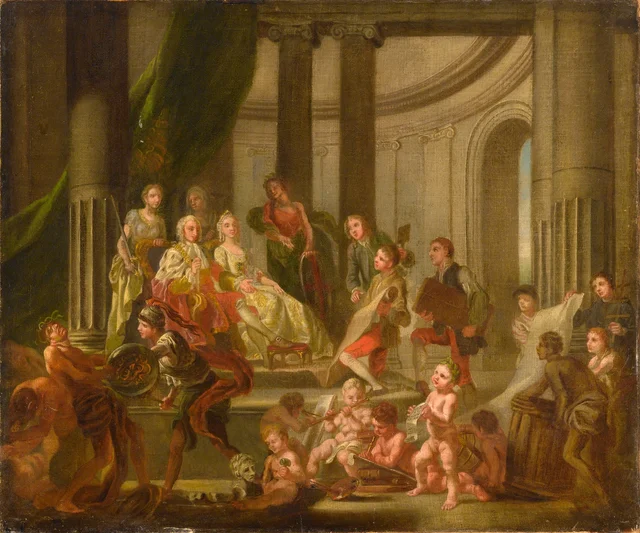 The Muses Paying Homage to Frederick, Prince of Wales, and Princess Augusta, or The Artists Presenting a Plan for an Academy, Francis Hayman